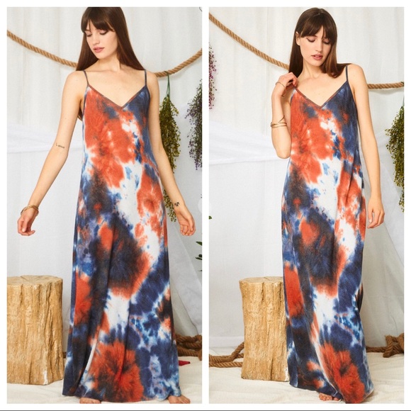 Fabulous Tie Dye Cami side pockets Maxi Dress - Picture 2 of 5